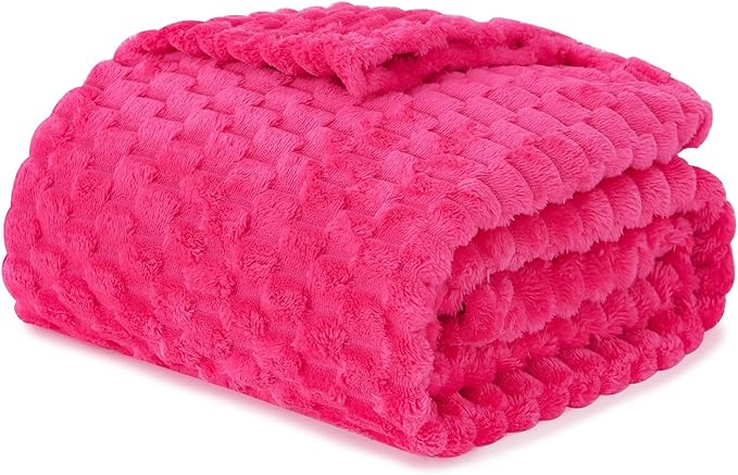 Puncuntex Hot Pink Throw Blanket 90"×90" inches Fuzzy 3D Jacquard Decorative Flannel Fleece Super Soft Plush Cozy Blanket for Couch Sofa Chair Lightweight