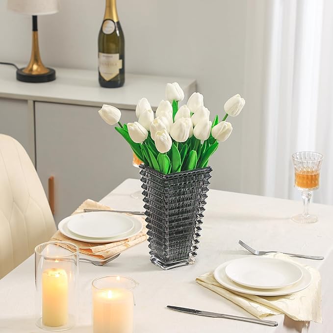 MCMCNCUIU Crystal Vase, Large Crystal Vases for Flowers, Large Flower Vase, Modern Black Vases for Living Room, Bedroom, Kitchen, Dining Table, Mantle, Wedding, 9 Inches