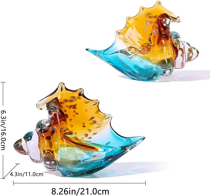 Sea Glass Art Figurines Hand Blown Conch Shell Sculpture, Green Sea Glass Decor Creative Conch Seashell Statue - For Coastal Room Decor Knick Knacks Home Decor Kitchen Decorations Above Cabinets