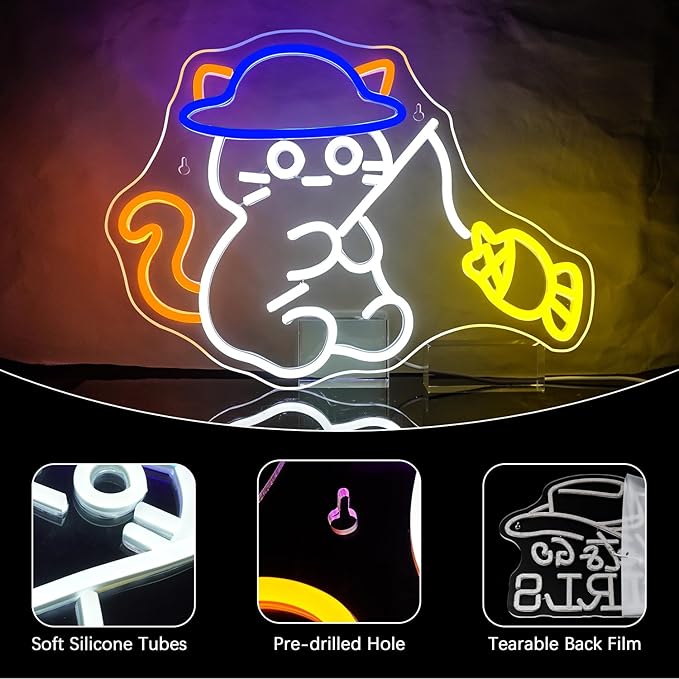 NEONLOVE Cat Neon Signs - USB Powered LED Cat Neon Light Signs with Remote Control for Wall Decor, Bedroom, Bar, Party, Men's Cave