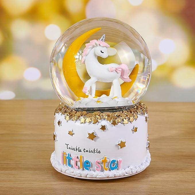 Moon Unicorn Snow Globe Automatic Rotating Snow Flakes with Coloful Light Music Christmas Birthday Presents Gifts for Kids Girls Baby Sister Daughter Granddaughter Women Mom Grandma