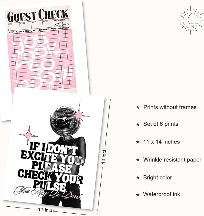 Habseligkeit Pink Fashion Wall Art Prints, Trendy Cute Wall Art Posters for Room Decor Aesthetic, Unique Room Decor for Girls Dorm, Unframed, 11x14in, Set of 6
