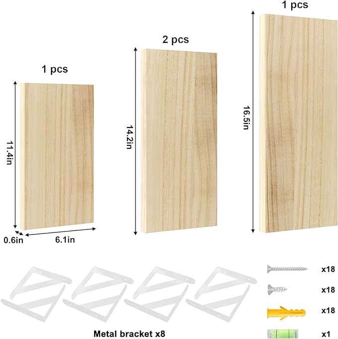 YGEOMER Floating Shelves for Wall, Different Sizes Natural Wood Wall Shelves for Living Room, Bathroom, Bedroom, Kitchen, Home Decor (Set of 4)