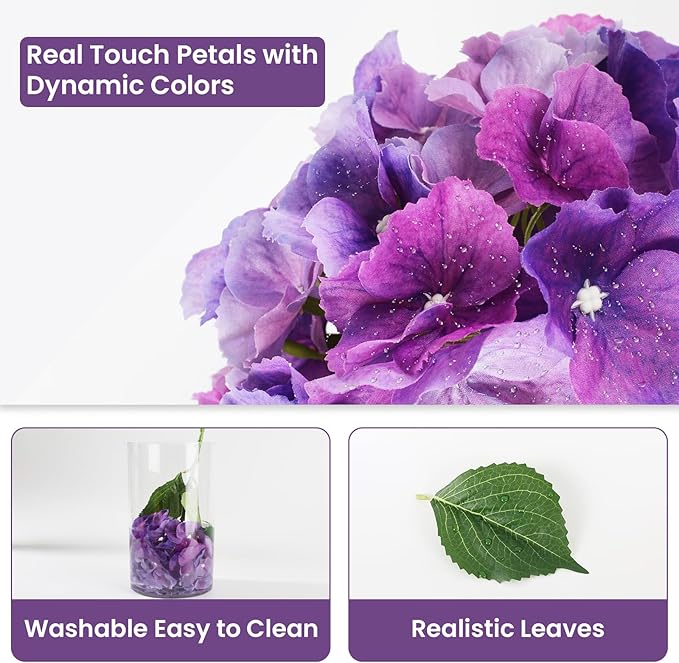 3Pcs 21” Hydrangea Artificial Flowers, Large Real Touch Hydrangea, Lifelike Faux Purple Hydrangeas, Fake Hydrangea Stems Perfect for Home Decor, Wedding, Party, Christmas,Centerpiece Decor - Purple
