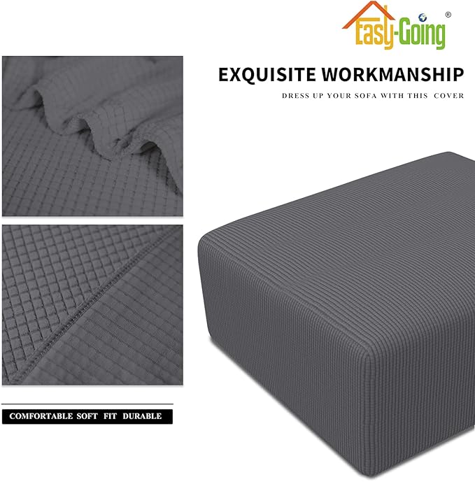 Easy-Going Stretch Square Ottoman Cover Folding Storage Stool Furniture Protector Soft Slipcover with Elastic Bottom (30x30x15inch, Grey)