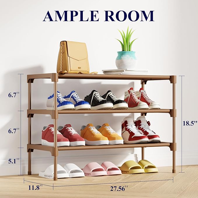 Kitsure Shoe Rack - Premium Non-Woven Shoe Rack Shelf, Shoe Organizer for Closet, Entryway, Garage & Corridor, Sturdy & Durable Long Stackable Shoe Shelves, Medium, Brown
