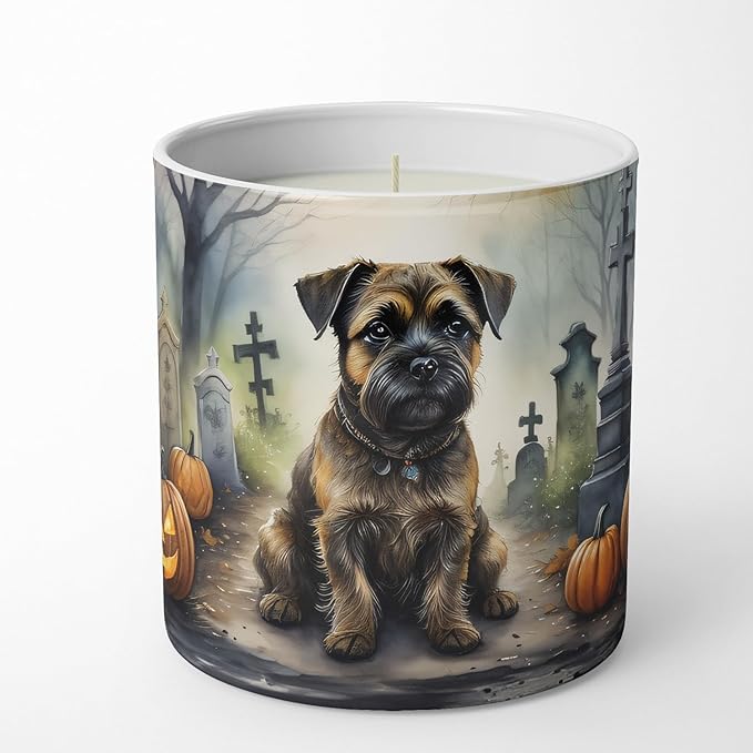 Caroline's Treasures DAC2019CDL Border Terrier Spooky Halloween Decorative Soy Candle Nature Soy Wax Essential Oil Home Decor Ideal for Bedroom Kitchen Bath Office Gift, 10 oz