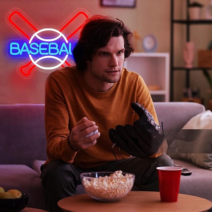 Baseball Neon Sign for Wall Decor Baseball Sport Team LED Neon Light for Man Cave Dormitory Bar Club Birthday Gifts for Sport Fans USB Powered(ZKXD311)