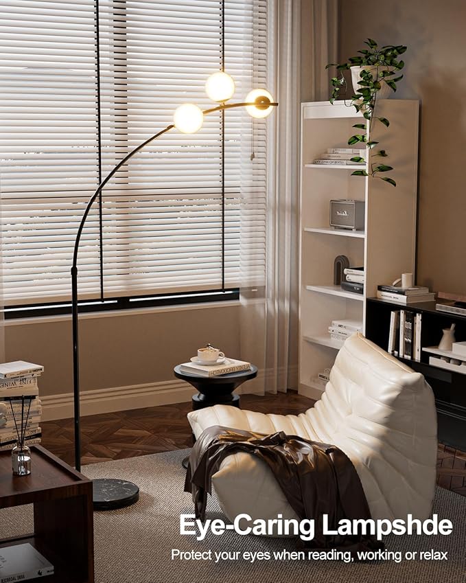 Lightdot 3 Globe Arc Floor Lamp - Contemporary Black Arc Lamp with Shatterproof Shade, LED Bulbs Included for Living Room, Bedroom & Home Office