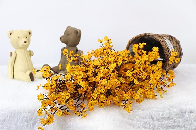 JAKY-Global Babys Breath Orange Silk Artificial Flowers 12 Bundle Fall Stems Fake Plants Decor Wedding Party Decoration Bouquets Real Touch DIY Home Garden(Yellow Orange 12Bundles)