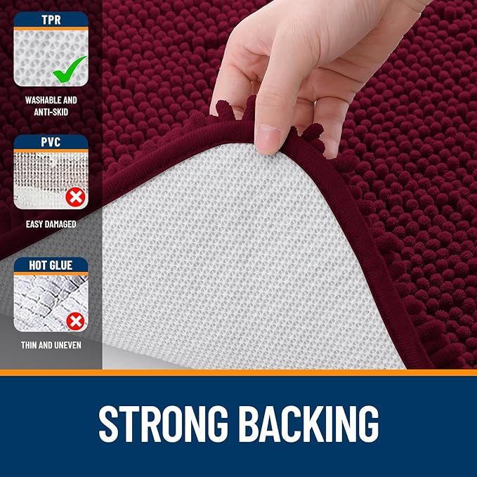 OLANLY Bathroom Rugs 24x16, Extra Soft Absorbent Chenille Bath Rugs, Rubber Backing Quick Dry, Machine Washable Bath Mats for Bathroom Floor, Tub and Shower, Home Decor Accessories, Burgundy