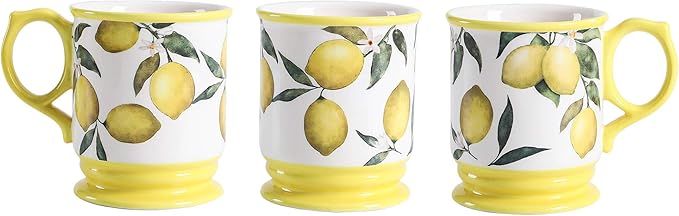 Bico Lemon Dreams Ceramic Mugs, Set of 4, for Coffee, Tea, Drinks, Microwave & Dishwasher Safe