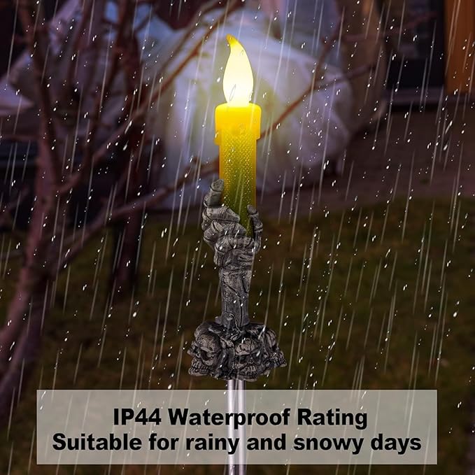 ILLUMINEW Halloween Decorations Outdoor, 5 Pack Solar Pathway Lights, LED Skull Hand Candle Holder, Outdoor Party Home Garden Porch Decor