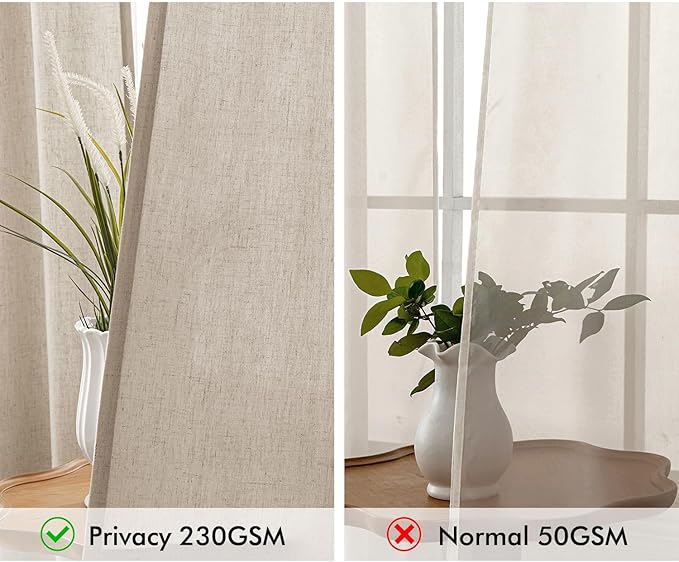 MIULEE Non-See-Through Privacy Linen Curtains 2 Panels, Light Filtering Window Curtains Farnhouse Textured Back Tab Semi Sheer Drapes for Bedroom Living Room, 52 x 72 Inches Long, Taupe