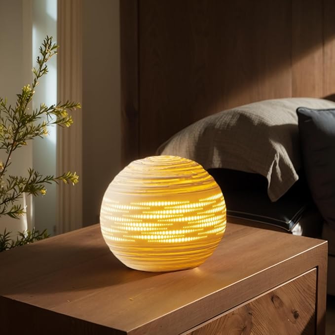 RONDURE 8.7" Modern Table Lamp, Modern Bedside Lamps for Bedroom, Living Room and Nightstand, White Translucent Ceramic Shade, Warm Ambient Lighting, Home Decor