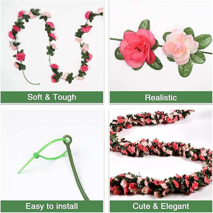 BLEUM CADE 5 Pcs 41Ft Flower Garland Artificial Rose Vines with 5 Pcs 34.5Ft Fake Ivy Vines, Hanging Fake Flower Vines for Wedding Party Valentines Day Christmas Wall Room Decor Aesthetic