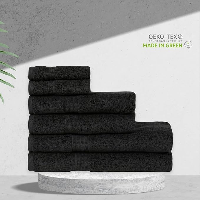 HOMELOVER 6 Piece Towel Set - 100% Organic Cotton, 2 Bath Towels, 2 Hand Towels, 2 Washcloths - 500 GSM, Hotel & Spa Quality, Soft, Quick Dry, Highly Absorbent Bathroom Essentials (Charcoal Black)
