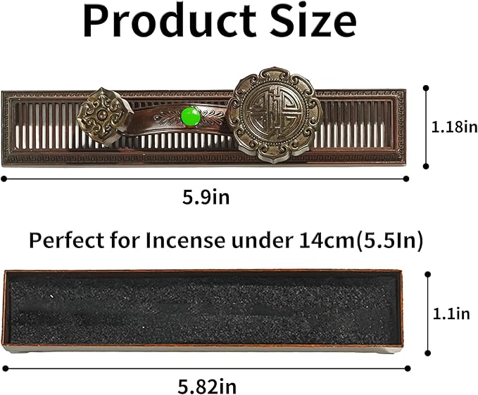 Windproof Copper Incense Holder - Chinese Style for Sticks up to 5.5 Inches, Perfect for Home Altar, Yoga Studio, Temple & Meditation,Ruyi