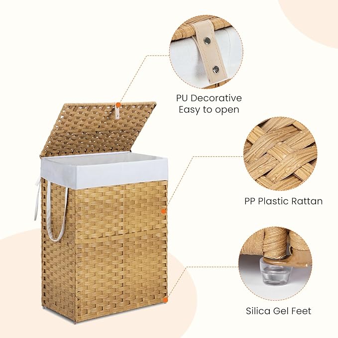 Sweetcrispy Foldable Laundry Hamper–Large Capacity Clothes Basket with Lid, 23.8 Gallon (90L) Bin for Bedroom, Bathroom, and Wash Room–Double Insert Storage Organizer, Goose Yellow