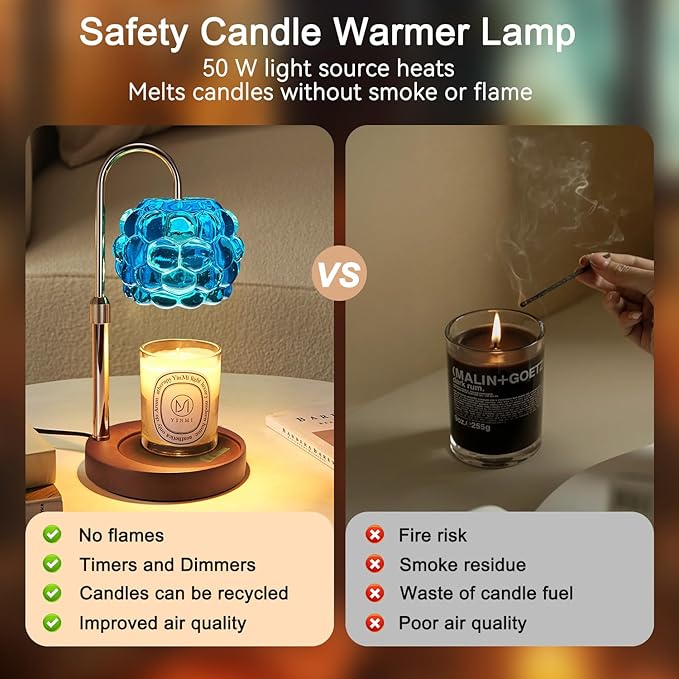 Candle Warmer Lamp with Timer Adjustable - Height Candle Warmer, Dimmer, Vintage Glass Wax Melting Lamps for Home Decor, for Candles in Jars with 2 Bulbs