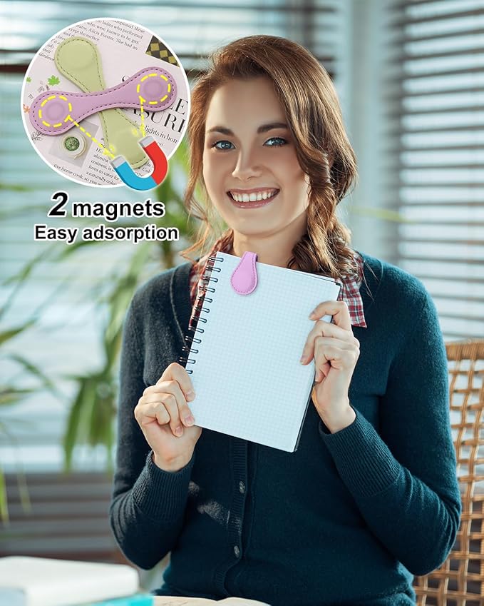 Leather Magnetic Bookmarks, 3Pcs Morandi Magnet Book Mark Clips Gift for Women, Kids, Reading Book Lovers, Teacher Gift for School Office Home Supplies (Blue+Green+Purple)