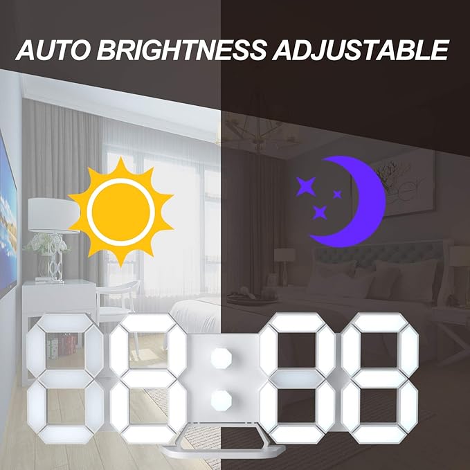 EDUP HOME 3D LED Digital Wall Clock/Desk Alarm Clock with Remote Control for Kitchen Bedroom Office, 9.7" LED Night Light Decor Clock Adjust Brightness 12H/24H Time Date Temperature, Great Gift