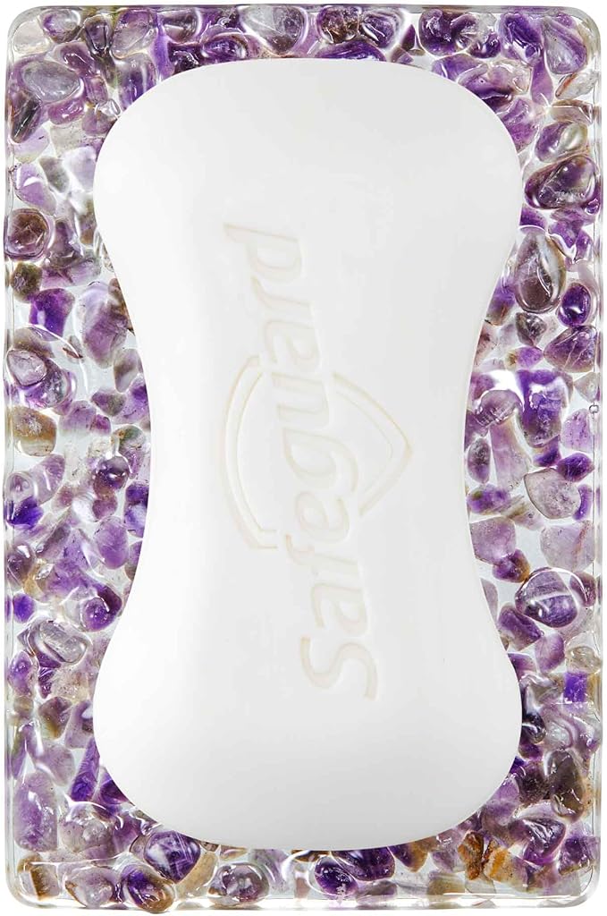 Handmade Amethyst Rectangle Bar Soap Holder Stone Pebbles Soap Dish for Shower and Bathroom Decor, Natural Soap Tray to Keep The Soap Dry Resin Kitchen Decoration Accessories (Amethyst)