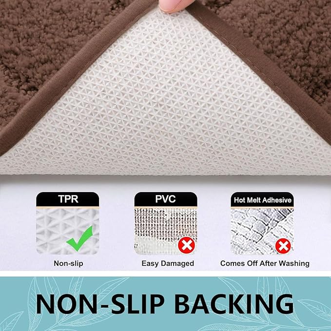 Buganda Bathroom Rugs, 47" x 24", Soft and Absorbent Microfiber Bath Rugs, Non-Slip Shaggy Shower Carpet, Machine Wash Dry Bath Mats for Bathroom Floor, Tub and Shower, Brown
