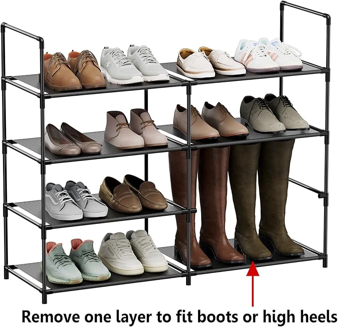FIDUCIAL HOME 4 Tiers Shoe Rack Organizer 16-20 Pairs Stackable Shoe Storage Shelf Durable for Closet Entryway, Black