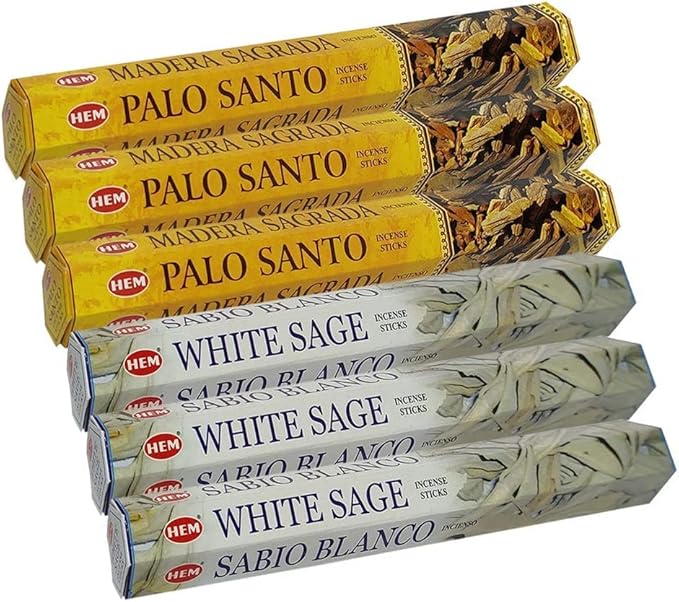 White Sage Incense Sticks and Hem De Palo Santo Incense Sticks with Incense Holder Bundle for Smudging Smudge kit Natural Inciensos Aromaticos Home Fragrance