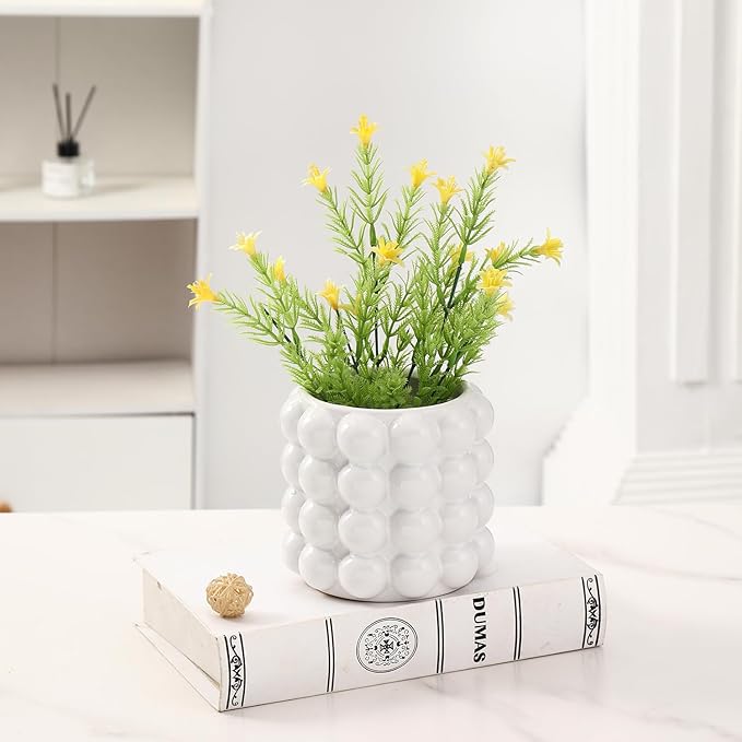 Bubble Vase, Small Vase, White Ceramic Vase, Short Vase, Ceramic Flower Vase, Unique Vase Home Decor, Decorative Vase for Flowers, Living Room, Bedroom, Office, Shelf, Coffee Table, 5 Inches