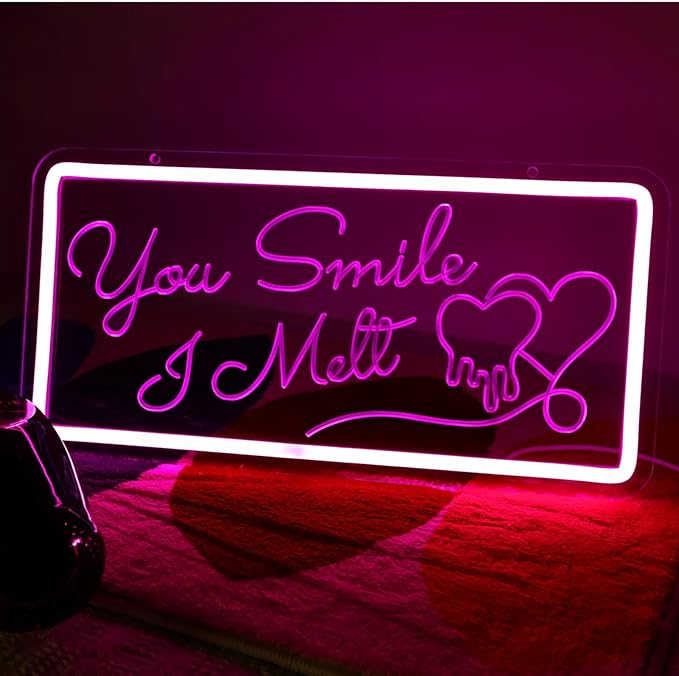 Neon Sign for Wall Decor, You Smile, I Melt Neon Signs, Pink Led Light Neon Signs with Dimmable Switch, USB Powered, Bedroom, Birthday, Living Room Decor, Girlfriend Gift