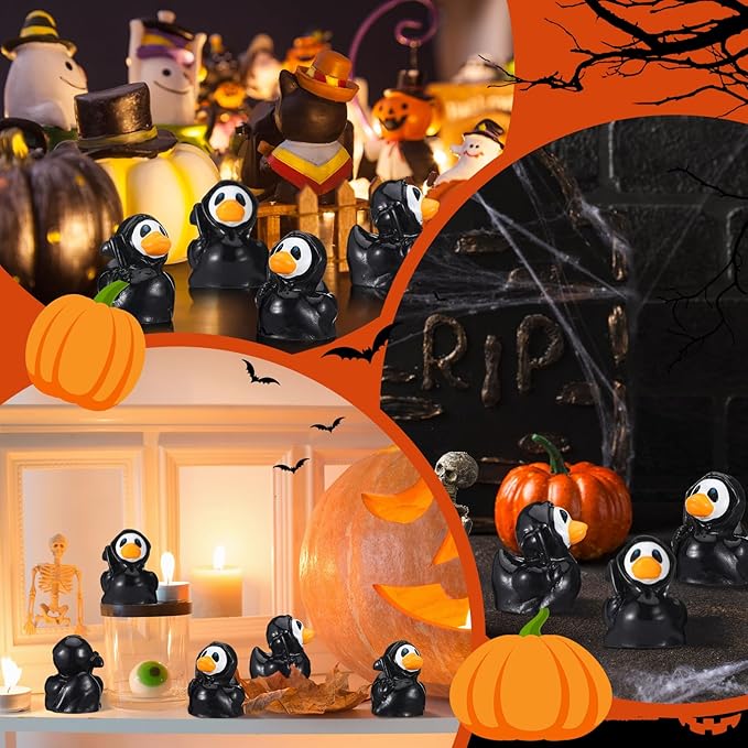 50 Pcs Mini Resin Ducks Halloween Tiny Duck Figurines Bulk Miniature Duckies for Garden Micro Landscape Halloween Party Decoration DIY Craft Accessories(Grim Reaper)