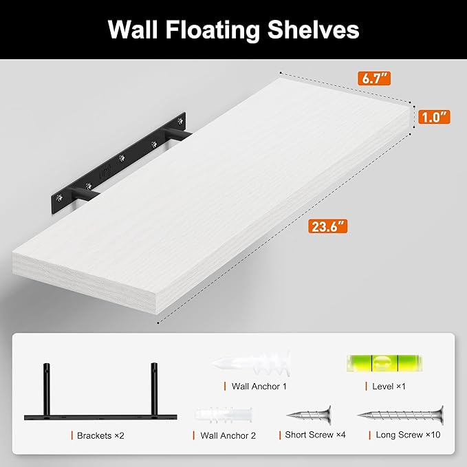 2 Packs Floating Shelves for Wall First Apartment Essentials Aesthetic Decor New Home Must Haves Girl College Student Dorm Decore Guest Room Accessories Bathroom Things Stuff House Bedroom Gifts White