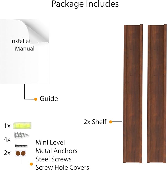 Wallniture Denver 24" Floating Shelves for Wall Collage, Picture Ledge Shelf, Living Room Bookshelf, Wall Shelf for Kitchen, Kids Room Shelves, Walnut Color Set of 2