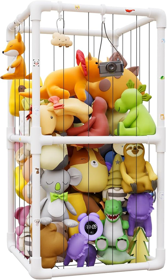 Plush Stuffed Animal Storage Zoo Holder Standing, Kids Toy Storage Organizer Shelves Basket with Nets for Stuffed Animals, Play Room Decor Corner Toy Box Storage. (Thicker Tube)