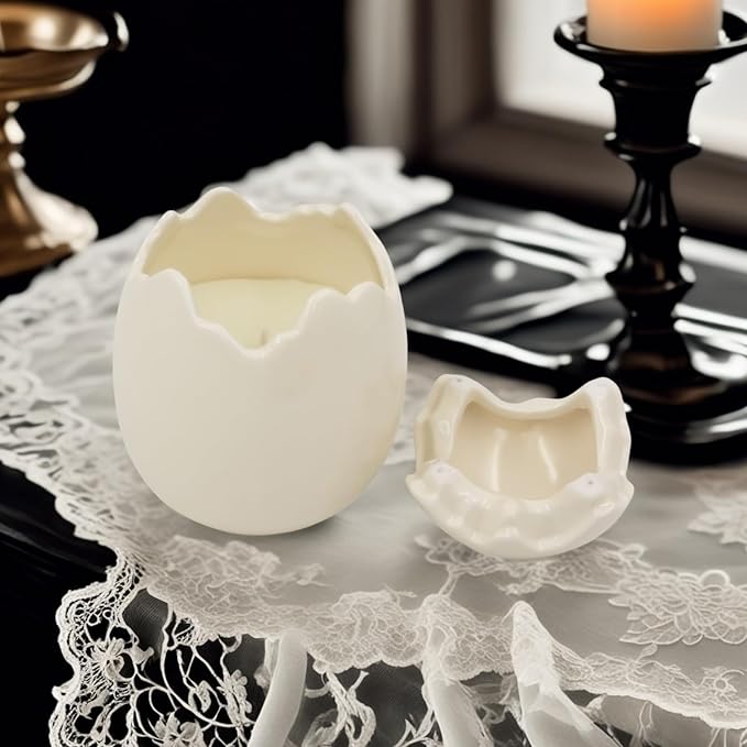 Easter Eggs Scented Candle,Natural Soy Wax, Creative Ceramic Eggshell, Aromatherapy Candle Gift Set, Candlestick Fragrance Gift Decoration (Milky White)