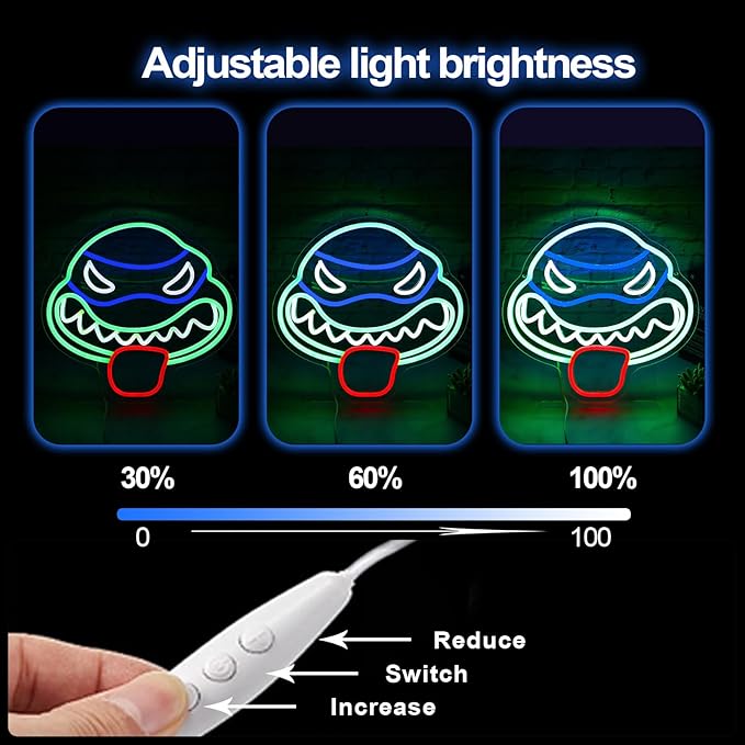 Anime Turtles Neon Wall Light -13.8 * 13in USB-Powered LED Decor for Bedroom, Gaming Room, or Hero-Themed Birthday Party