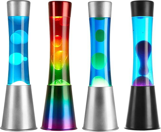 15.43" Cylinder Glow Lamp with Silver Base, Blue Liquid and White Wax, Novelty Lamp and Home Décor for Adults, Teens and Kids