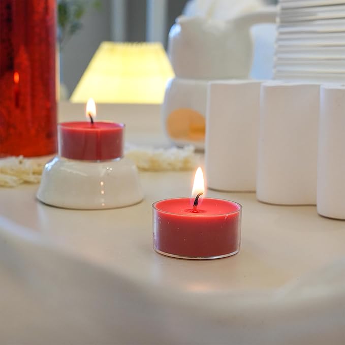 12 Unscented Natural Soy Tealight Candles in Clear Cups, 5H Long Clean Burning, Hand-Poured Red Mini Tea Candle Set for Parties, Spa, Meditation, Gift, Holiday, Emergency, Home Decor