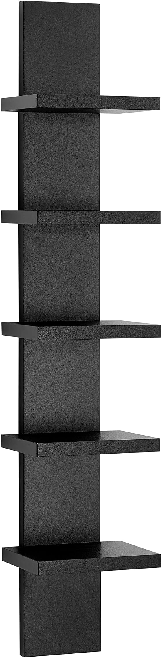 Danya B 5 Tier Wall Shelf Unit Narrow - Vertical Column Ladder Shelf, Floating Storage, Home Decor Organizer, Tall Tower Design, Utility Shelving, Bedroom, Living Room (Black)