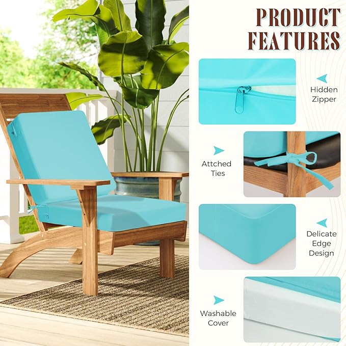 Outdoor Deep Seat Cushion Set of 2, 24 x 24 Inch Waterproof and Fade Resistant Patio Furniture Cushion Backrest with Ties for Patio Garden Yard and Balcony (Teal-2Pcs, 24x24Inch)