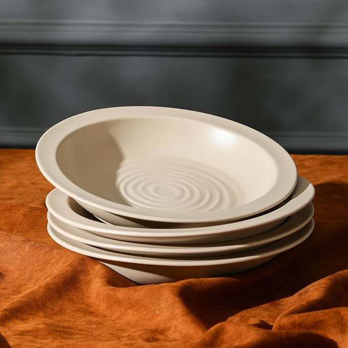 Stone Lain Orbit 12-Piece Dinnerware Set Stoneware, Plates and Bowls Set, Pasta Bowls, Microwave and Dishwasher Safe, Dish Set for 4, Beige