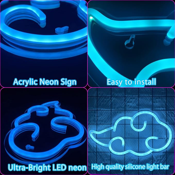 Anime Neon Sign, LED Blue Cloud Neon Signs for Wall Decor, Dimmable Gaming Neon Sign Wall Signs USB Night Neon Light for Bedroom Game Room Man Cave Party, Gifts for Your Son, Boyfriend(12x7in)