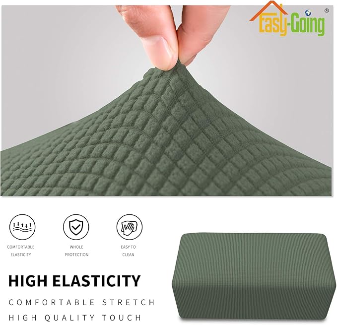 Easy-Going Stretch Ottoman Cover Folding Storage Stool Furniture Protector Soft Rectangle slipcover with Elastic Bottom(Ottoman Small,Greyish Green)