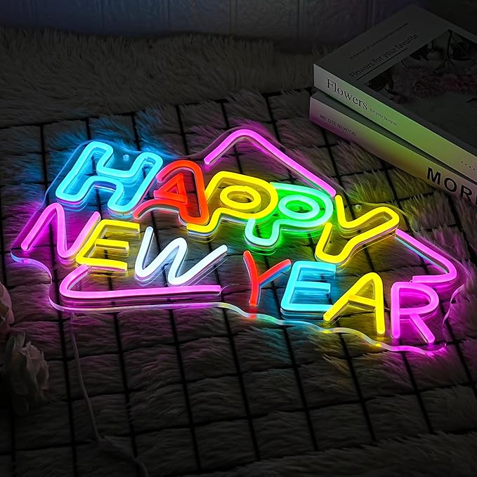 Happy New Year Neon Sign Colorful Holiday LED Neon Sign Letter Neon Signs Christmas Wall Art, Xmas Cheers Neon Sign, Christmas Signage, Christmas Wall Decorations
