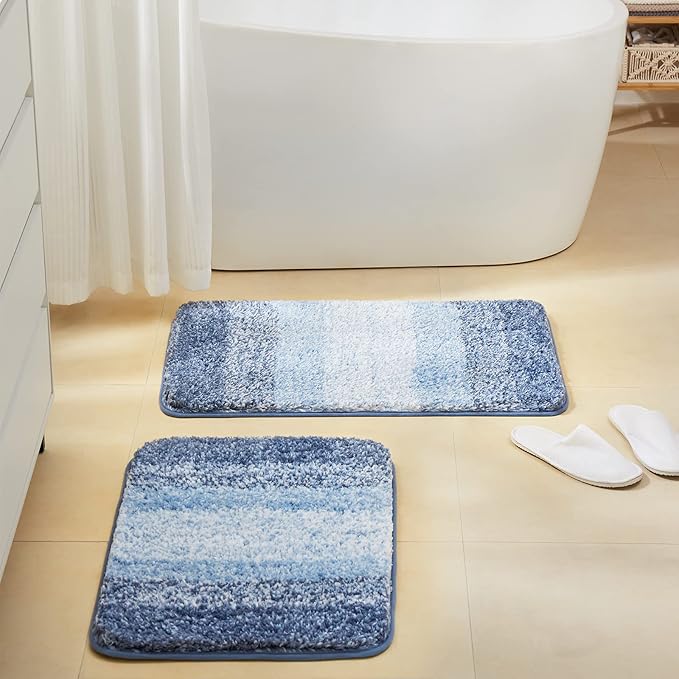 TECHMILLY Super Soft Shaggy Bathroom Rugs, Absorbent Thick Non Slip Microfiber Bath Rugs, Quick Dry Machine Washable Bath Mat for Bathroom Floor, Bathtub and Shower 17"x24"