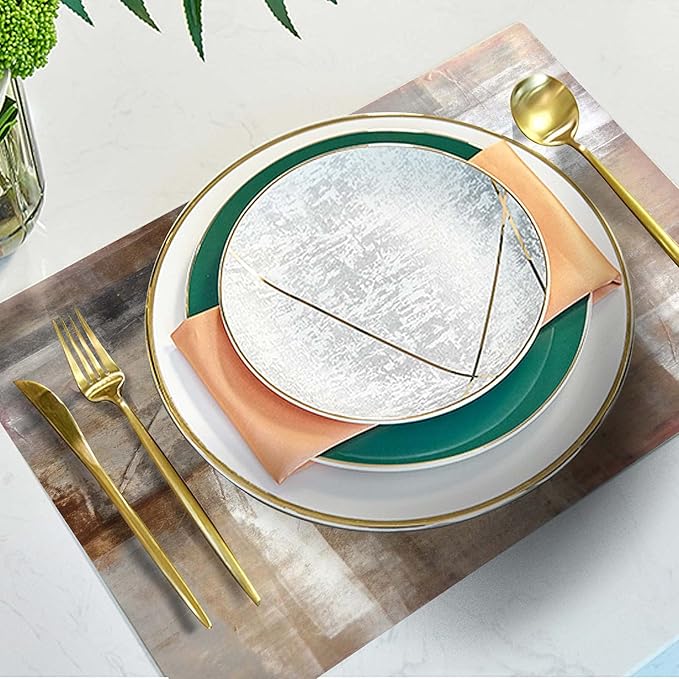 Mcalk Brown Table Runner and Placemats Set of 6 Pieces, Beige Placemats Modern Art,Abstract Art Cloth Place Mats Indoor for Kitchen,Washable Placemats Linen Material for Dining Table