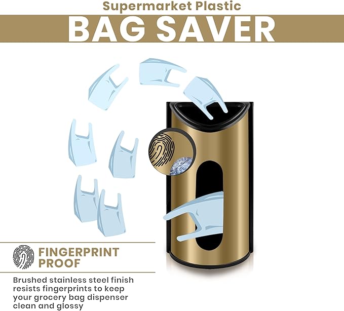 Utopia Kitchen Grocery Plastic Bag Holder and Dispenser for Plastic Bags - Easy Wall Mount Bag Saver - Stainless Steel (Gold, Medium (Pack of 1))