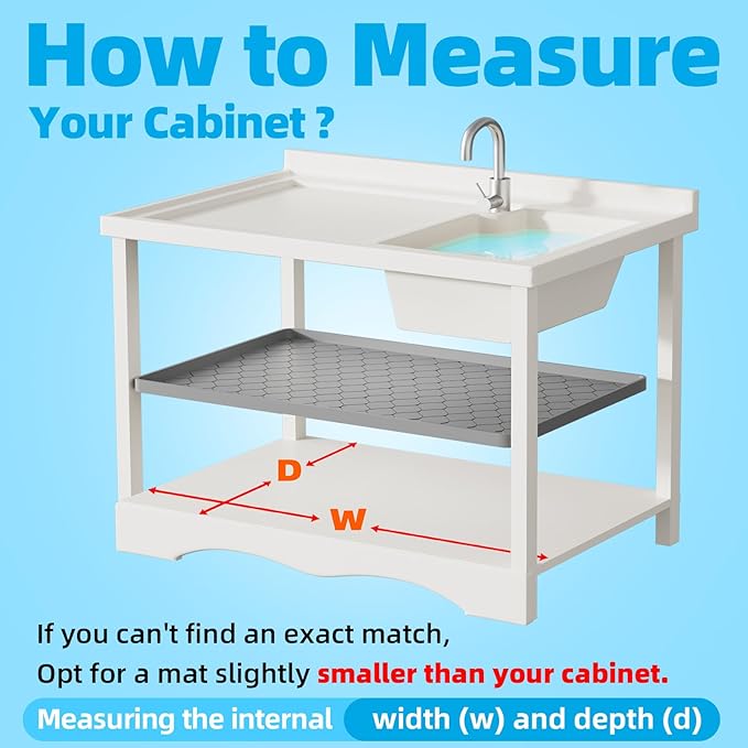 Silicone Under Sink Mat 22" x 19", Kitchen Essentials and Gadgets, Shelf Liner and Cabinet Protector, Home Organizers and Storage, Waterproof Bathroom Tray